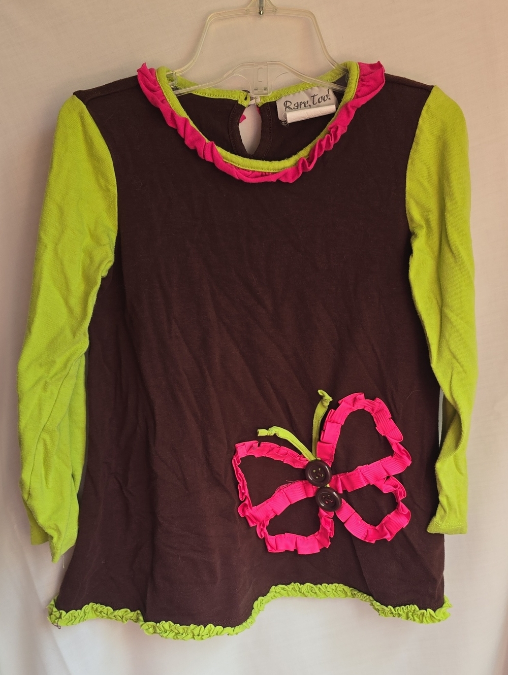 Girls' Brown & Lime Long-Sleeve Top with Pink Trim & Matching Pants